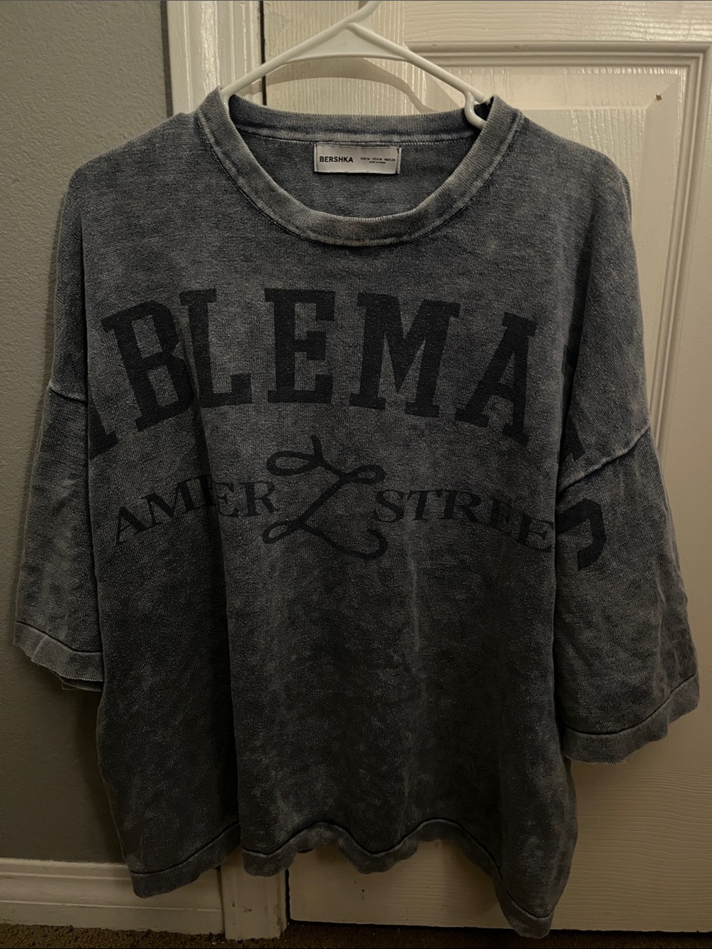 Bershka Charcoal Washed Graphic Short Sleeve Tee